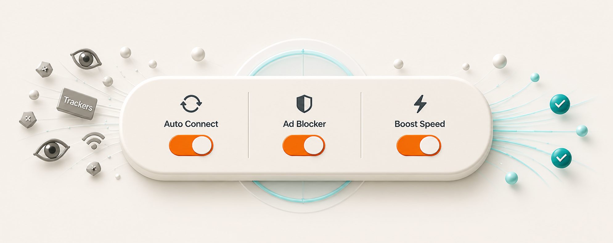 Sharp 3D Auto Connect, Ad Blocker, and Boost Speed controls filtering tracking into a clean protected route